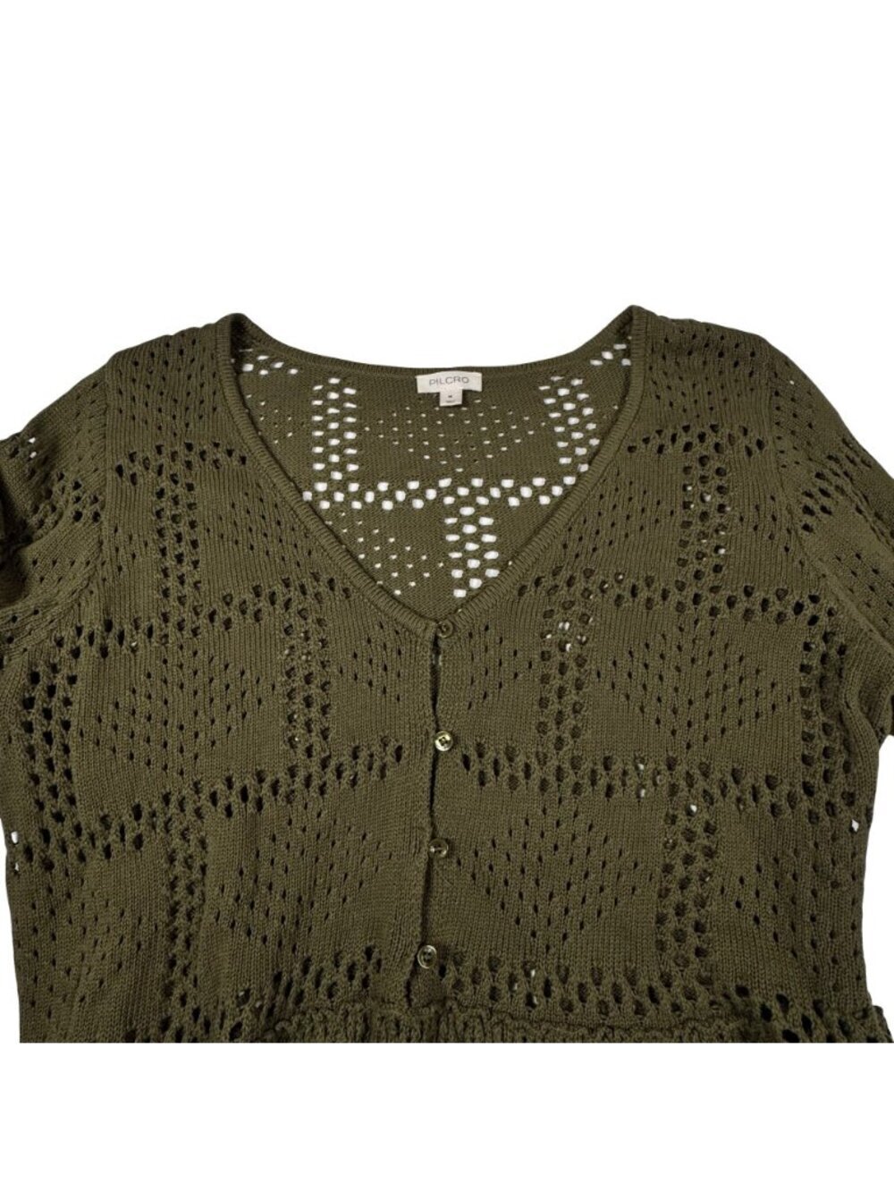 Anthropologie Pilcro Pointelle Babydoll Knit Top Sz M 100% Cotton Boho Cottage - Picture 5 of 11